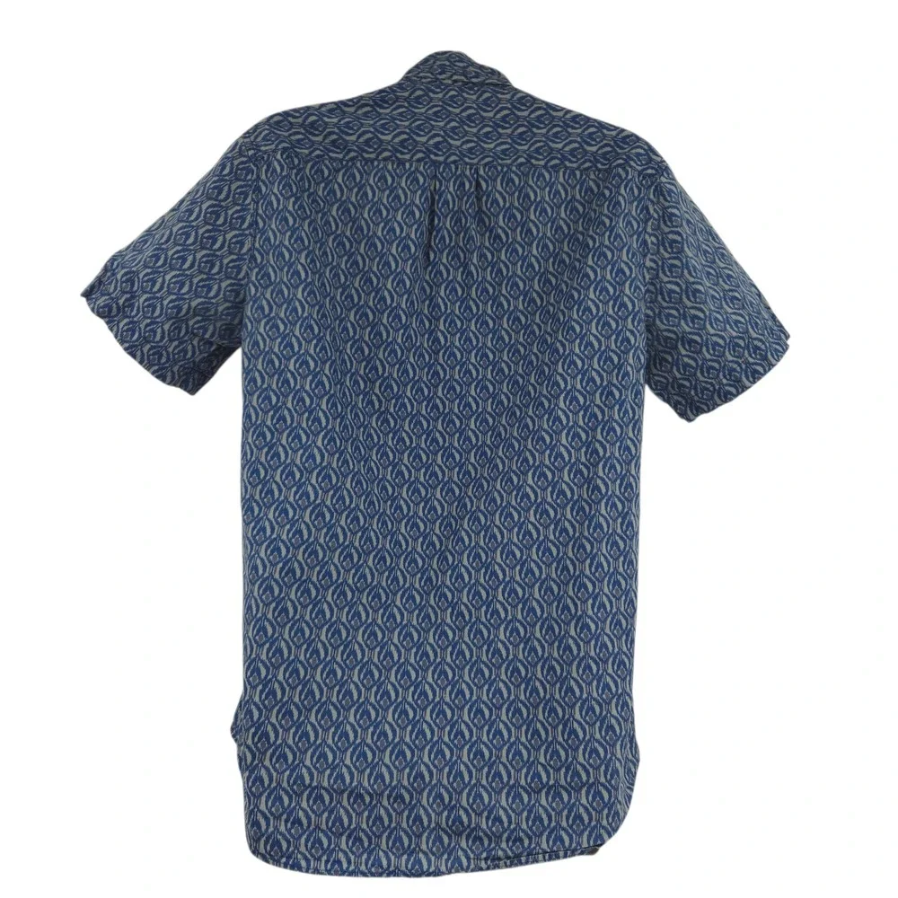 JCrew Mens XS Blue Ikat Print Short Sleeve Button Down Shirt‎ Preppy Classic